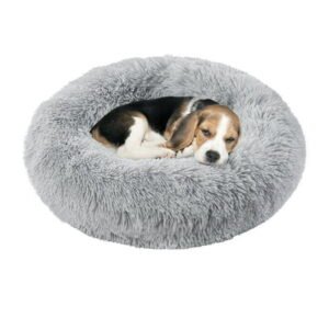 Onekawa Round Dog Bed for Small Dogs, Calming Washable Small Pet Bed, 24 inches Anti-Slip Soft Fluffy Plush Large Cat Bed for Small & Medium Dog
