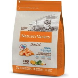 Selected – Croquettes Pour Chats Adultes Stérilisés – Sans Céréales – Au Saumon Norvégien Sans Arêtes – 3Kg