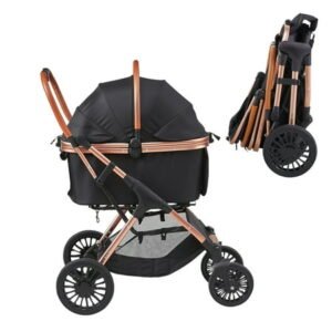 SKYSHALO Pet Carrier on Wheels, 4-Wheel Rotating Dog Cart with Braking System, Supports up to 66 lbs, Includes Removable Pet Compartment