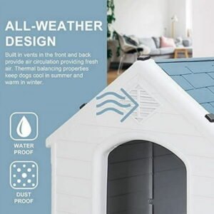 ZENY Plastic Dog House – Waterproof Dog Kennel with Air Vents and Elevated Floor All Weather Indoor Outdoor Insulated Doghouse Puppy Shelter, Easy to Assemble