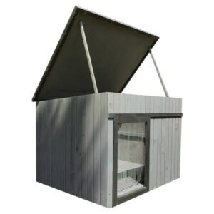 Rugged Ranch XL Wooden Dog House, Outdoor Kennel with Hinged Roof, Gray