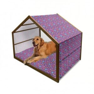 Hearts Pet House, Colorful Big Hearts Covered with Little Ones Romantic Valentines Day Print, Outdoor & Indoor Portable Dog Kennel with Pillow and Cover, 5 Sizes, Multicolor, by Ambesonne