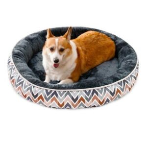COSYJOY Soft Plush Round Pet Bed Calming Donut Dog Bed for Medium Large Dogs & Cats, Machine Washable Anti-Anxiety Donut Cuddler Round Dog Beds, 30″ Dark Gray