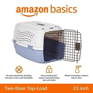 Amazon Basics – 2-Door Top-Load Hard-Sided Dogs, Cats Pet Travel Carrier, Gray & Blue, 22.8″L x 15.0″W x 13.0″H