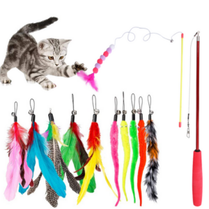 SUWU Feather Teaser Cat Wand Toy,12PCS Retractable Cat Toy with Bells and Feather Refills,Cat Fishing Pole Toy for Indoor,Interactive Catcher Teaser and Funny Exercise for Kitten or Cats