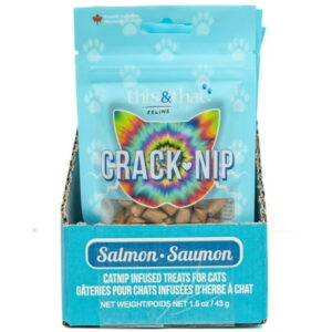 Snack Station: Crack-Nip 12 Pack – Salmon – 1.5 oz Bags – Catnip Infused Cat Treats, Smokey Flavor Protein Rich Bites, This & That Canine Co