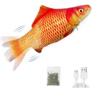 Potaroma Electric Flopping Fish 10.5″, Moving Cat Kicker Fish Toy, Realistic Floppy Fish Dog Toy, Wiggle Fish Catnip Toys, Motion Kitten Toy, Plush Interactive Cat Toys, Fun Toy for Cat Exercise