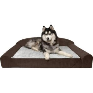 FurHaven | Orthopedic Faux Fur & Suede Luxury Edition Sofa Pet Bed for Dogs & Cats, French Roast, Jumbo