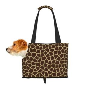 TEQUAN Foldable Dog Purse Carrier, Collapsible Brown Giraffe Texture Prints Pet Travel Tote Bag for Small Cat Puppy, Waterproof Dog Soft-Sided Carriers