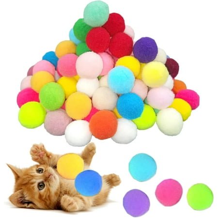 100 Pieces Cat Balls Cat Toys Cat Pom Pom Balls Cat Puff Balls Indoor Cats Interactive Play Ball for Cat Kittens Playing and Exercising, Assorted Color 1.2 Inches