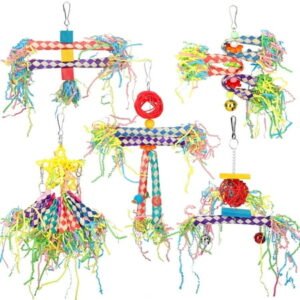 TSV 5pcs Bird Parrots Shredding Toys, Bird Cage Foraging Hanging Toys for Lovebird Cockatiel Conure