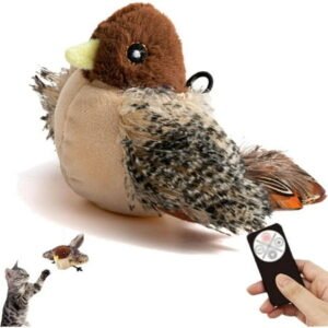 GlobaShun Interactive Chirping Bird Cat Toy，Automatic Chirping Flying Bird Cat Toy,Flapping Bird Cat Toy with Feather Tail,Chirping Bird Cat Toy Flapping Wings with Melody Chaser