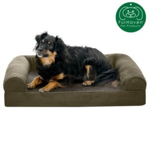 FurHaven Pet Products Faux Fur & Velvet Orthopedic Sofa Pet Bed for Dogs & Cats – Dark Sage, Medium