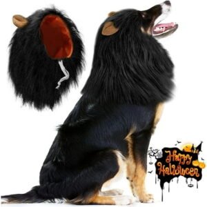 Vivifying Lion Mane for Dog, Adjustable Halloween Dog Lion Costume Wig with Ears for Medium&Large Dog Dress up (Black)