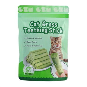 Cat Grass Teething Stick, Natural Dried Cat Grass Sticks Snacks for Cats, Edible Cat Treats for Teeth Cleaning and Hairball Removal