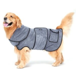 CZL Dog Bathrobe Towel, Dog Drying Coat, Super Absorbent Dog Robes, Adjustable Thick Double-Layer Dog Bath Robe, 100% Microfibre Fast Drying Dog Towel (Gray, M)
