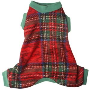 Topkins Red Plaid Dog Pajamas, Soft Dog Fleece Pajamas, Warm Dog Pjs Dog Cold Weather Coat, 4 Legged Pet Clothes Apparel for Small Medium Dogs Boy Girl (Red, S)
