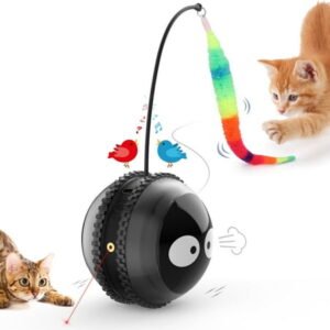 Interactive Cat Toy Ball, Welcome Dogjog Cat Random Rolling Laser Ball Toy , Automatic Rolling & Laser Cat Toys, USB Rechargeable, Motion Activated Moving Ball Toy for Indoor Cats and Dogs, Black