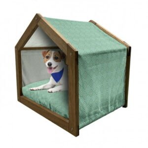 Mint Pet House, Vertical Nested Squares Diamond Line Pattern Geometrical Classy Print, Outdoor & Indoor Portable Dog Kennel with Pillow and Cover, 5 Sizes, White Almond Green Mint, by Ambesonne