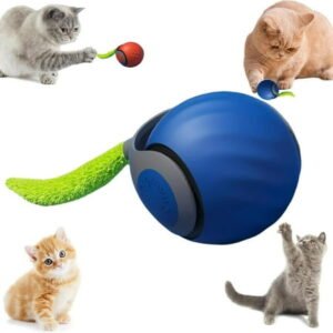 Speedy Tail 2.0,Speedy Tail Cat Toy,2025 New Generation Interactive Cat Toy,Smart Interactive Cat Toy Ball,Two Speed Adjustment，Automatic Moving Cat Toy Ball with Tail (Mix (Blue))