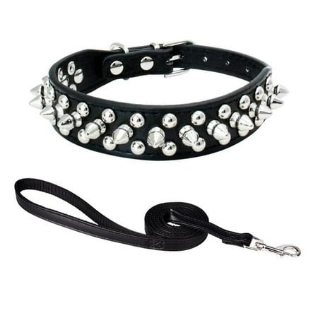Duklien Clearance Dog Collar with Leash Durable Pu Leather Dog Collars for Bull Studded for Small Medium Large Dog , Pet Collar for Small Medium Large Dogs & Cats (Black)
