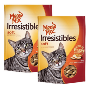 Meow Mix Irresistibles Soft Chicken Cat Treats Made with Real Chicken White Meat No Artificial Flavors Delicious Soft and Crunchy Cat Food Perfect for Sharing Moments Together 3oz Pouch 2 Packs