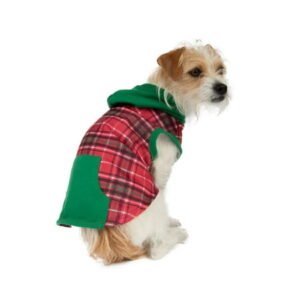 Vibrant Life, Dog and Cat Clothes, Plaid Pet Hoodie, Red, S