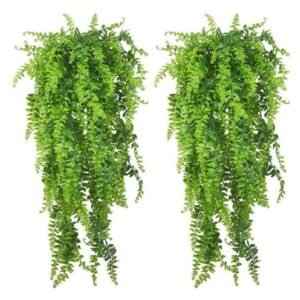 HOKARUA 2 Sets Lifelike Plant Rattan Reptile Terrarium Plant Hanging Pendants (Green)