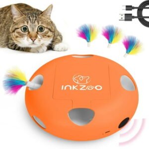 Burufy Interactive Cat Toys for Indoor Cats, Toys Moving Feathers for Pet Cat,USB Rechargeable Electronic Kitten Toys(Orange)