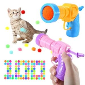 DIY. STORE 2 Pcs Cat Plush Ball Shooting Gun with 100 Pcs Plush Balls, Colorful Plush Balls Fetch Toys for Cats/Kitty