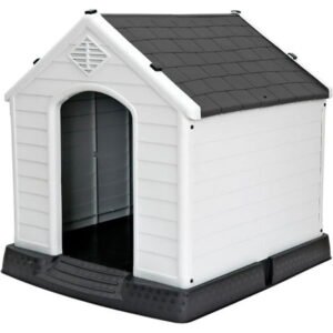 Plastic Dog House Indoor Outdoor All Weather Pet Shelter, Puppy Kennel Crate with Air Vents for Small to Large Sized Dogs, Gray
