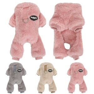 Gustave Winter Warm Dog Sweater Coat Plush Fleece Onesie Jumpsuit Pajamas Soft Puppy Cat 4 Legged Clothes Pets Apparel for Small Medium Male Female Dogs “Pink, M”
