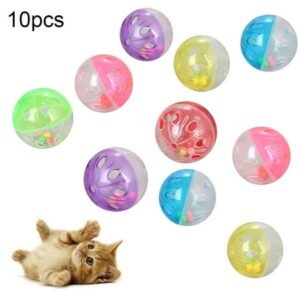 10Pcs Cat Ball Toy Funny Plastic Durable Hollow Bell Ball Pet Pounce Rattle Jingle Balls Toy for Kitten Puppy(Random Color)
