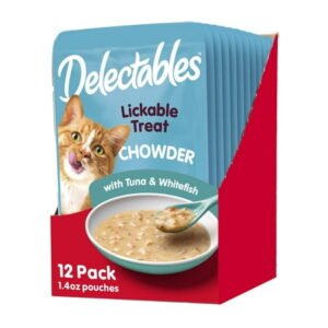 Hartz Delectables Chowder Lickable Wet HYZ01 Cat Treats for Kitten, Adult & Senior Cats, Tuna & Whitefish, 12 Count