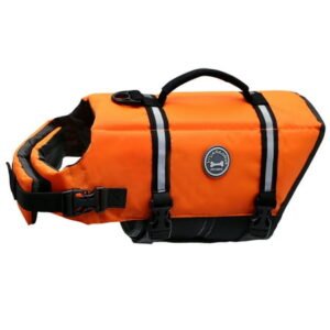 VIVAGLORY Dog Life Jacket Vest for Swimming, Ripstop, Bright Orange, Medium