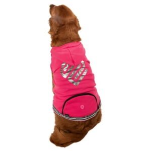 Justice Pet Wastebag Dispensing Pocket Fleece Heart Dog Hoodie, Pink, L
