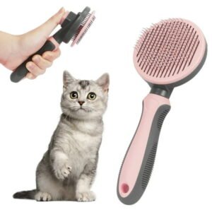 WWW Dog and Cat Brush for Shedding, Soft Dog Grooming Tool Brush Self Cleaning Dog Grooming Brush Pet Slicker Brush for Dogs Cats Pink
