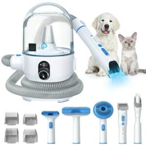 Leeten Dog Grooming Kit with Vacuum Suction 99% Pet Hair, Pet Vacuum with 2L Dust Cup for Shedding Grooming with Professional Proven Grooming Tools for Dogs, Cats