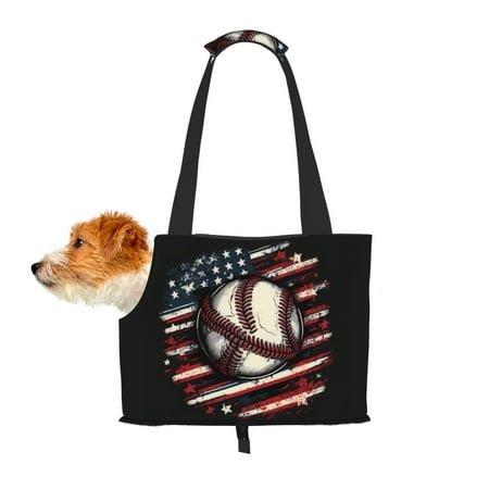 TEQUAN Foldable Dog Purse Carrier, Collapsible American Baseball Flag Prints Pet Travel Tote Bag for Small Cat Puppy, Waterproof Dog Soft-Sided Carriers