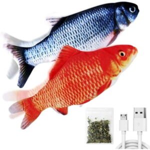 2 Pack 11″ Floppy Fish Cat Toys with SilverVine and Catnip for Indoor Cats for Small Dogs Interactive Automatic Flopping Fish Cat Kicker Toys for Cats Puppy Small Dogs (Redblackcarp)