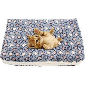 SEAYI 16″x24″ Cat Beds for Indoor Cats, Cute Pattern Pet Beds for Small Dogs & Cats, Washable-Rectangle Pet Autumn Winter Warming Beds for Puppy and Kitten with Soft Fluffy Warm and Cozy Blue