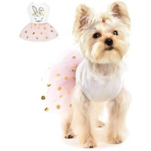 Dog Dress, Rabbit Pet Dog Outfit, Polka Dots Lace Tutu Dog Clothes for Small Dogs Girl, Cat Apparel, Pink