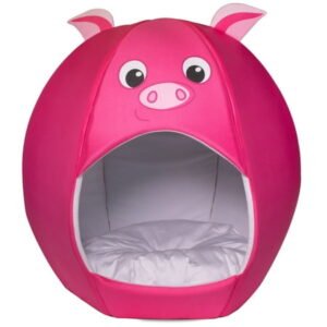 Maccabi Art: Pet Friends Igloo Bed: Small – Piggy – Animal Face Bed, Cozy Dome, Small Dogs, Cats & Puppies, 16x16x18″, Removable Machine-Washable Pad
