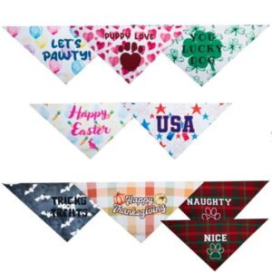 Holiday Pet Bandana Set – 9 Festive Bandanas for Dogs and Cats-Medium