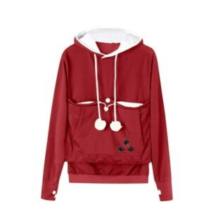 Bear Ear Hoodie for Women with Pouch for Small Dog Cat Hooded Pet Carrier Top Kangaroo Pocket Pullover Sweatshirt (X-Large, Red)