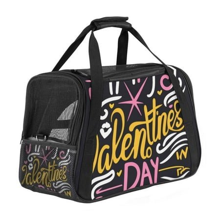 Valentine’s Day Font Fabric Dog Carrier Bag with 900D Oxford Cloth Base and Nylon Webbing – 17x10x11.8 in – Pet Travel Tote for Small Pets – Durable