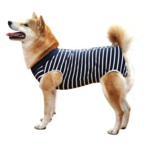 Dotoner Dog Recovery Suit Abdominal Wound Puppy Surgical Clothes Post-Operative Vest Pet After Surgery Wear Substitute E-Collar & Cone(2XL,Blue Stripe)