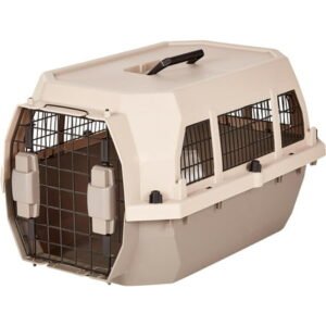 Hard-Sided Dog and Cat Kennel Single-Door Travel Pet Carrier with Metal Wire Ventilation, 23.6″L x 15.7″W x 13.0″H, Beige