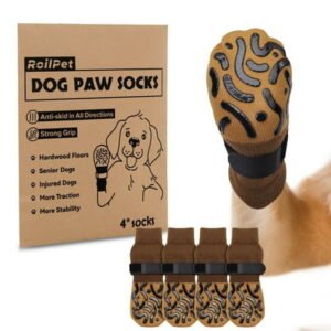 Txbizzer Double Sides Non-Slip Dog Socks for Hardwood Floors- Strong Traction for Paw Protector, Senior Dogs, Dog Booties with Grippers – Size Medium