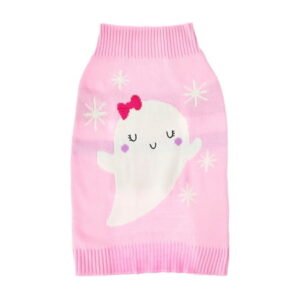 Vibrant Life, Dog Clothes, Happy Ghost Halloween Pet Sweater, Pink, Size Medium
